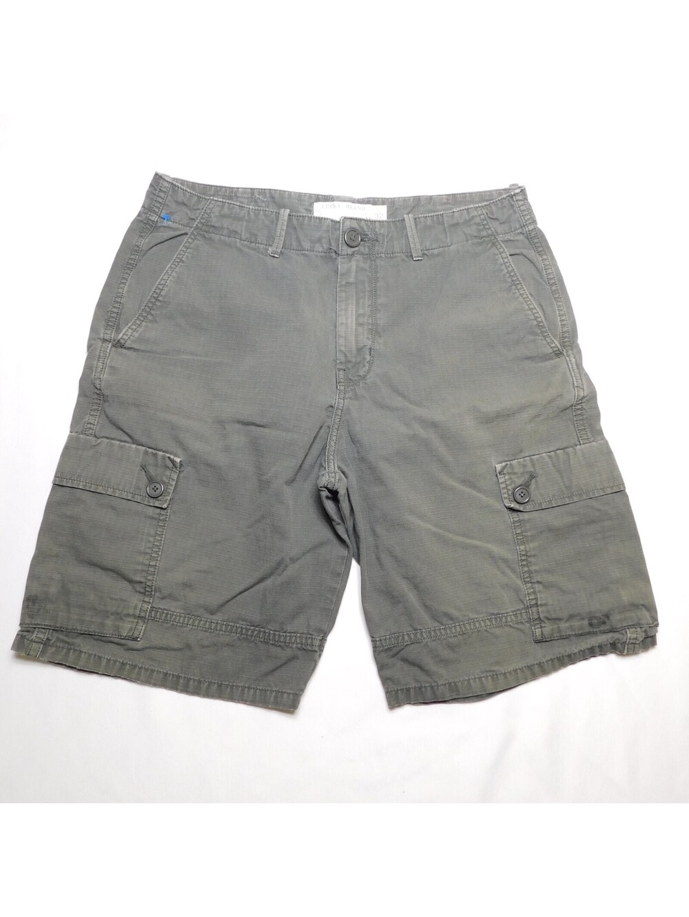 Lucky Brand Mens 32 Cargo Shorts Olive Green Utility Canvas 80318 Pockets Size 3